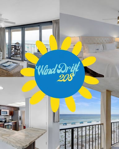 Beachfront condo with master bedroom, living room with ocean view, kitchen, and oceanfront balcony seating area